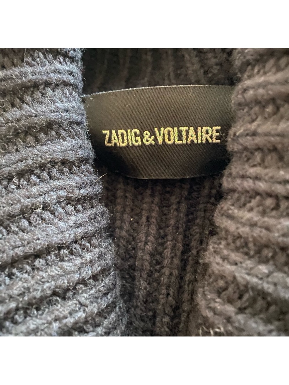 Zadig & Voltaire Black Turtleneck Sweater with White 'Rock & Roll' Intarsia - Picture 6 of 6